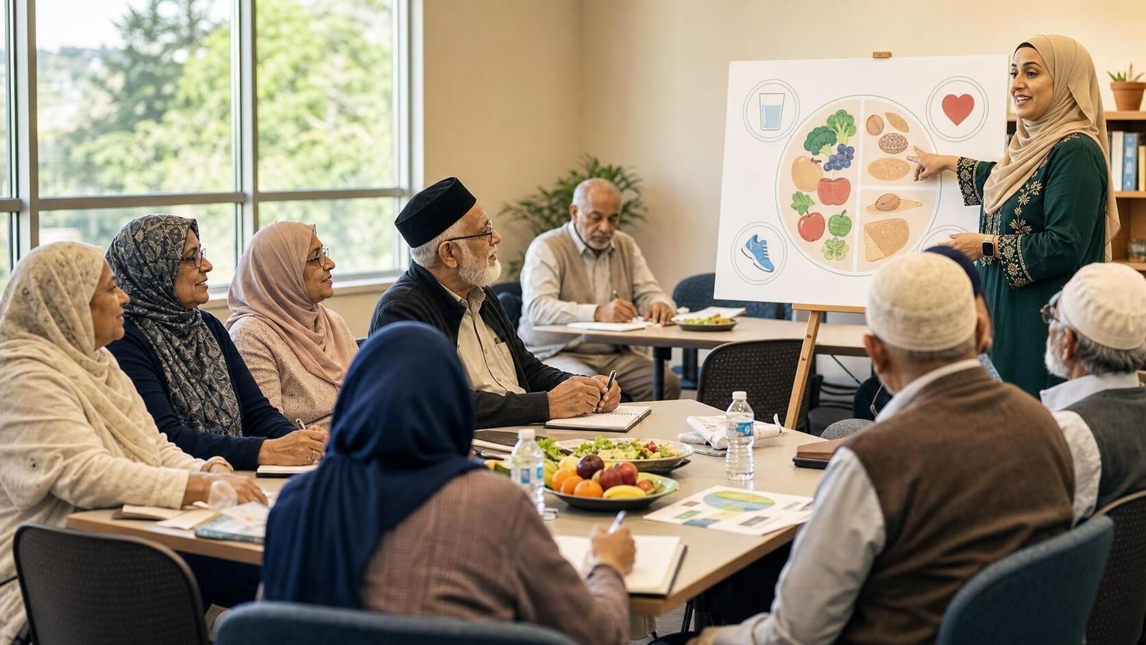 Seniors at a health and wellness education workshop